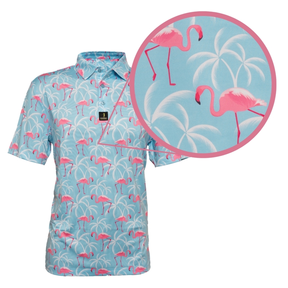 Men's Flamingo Print Button Down Shirt - Blue and Pink
